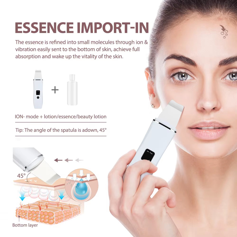 Ultrasonic Skin Scrubber Deep Face Cleaning Machine 4 Modes Peeling Shovel Facial Pore Cleaner Face Skin Scrubber Lift Machine